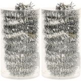 2x stuks folie tinsel slingers/guirlandes zilver 20 meter kerstslingers extra lang - Kerstversiering - Kerstboomversiering