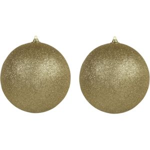 4x Gouden grote glitter kerstballen 18 cm - hangdecoratie / boomversiering glitter kerstballen