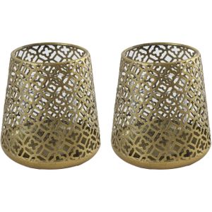 Countryfield Luxe theelichthouder - 2x stuks - Morocco - metaal - goud kleur - D14 x H15 cm