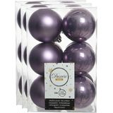 36x stuks kunststof kerstballen heide lila paars 6 cm - Mat/glans - Onbreekbare plastic kerstballen