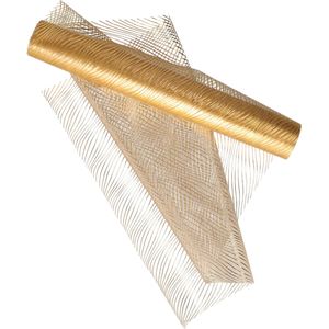 Home &amp; Styling Decoratie stof/tafelloper - goud - streep - 30 x 500 cm - polyester - tafelkleden