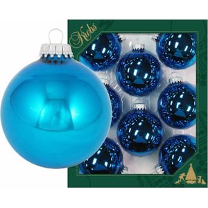 8x Hawaii blauwe glazen kerstballen glans 7 cm kerstboomversiering - glans - Kerstversiering/kerstdecoratie blauw