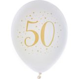 Santex verjaardag leeftijd ballonnen 50 jaar - 24x stuks - wit/goud - 23 cm - Abraham/Sarah