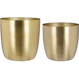 Mica - Plantenpot/bloempot set - 2x stuks - metaal - goud - D20/D24 cm