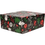 4x Rollen Kerst kadopapier print zwart  2,5 x 0,7 meter op rol 70 grams - Luxe papier kwaliteit cadeaupapier/inpakpapier - Kerstmis