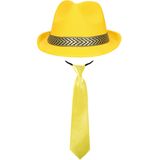 Carnaval verkleedset Yellowman - hoed en party stropdas - geel - heren/dames - verkleedkleding accessoires