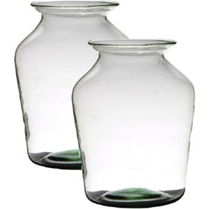 2x stuks transparante luxe grote stijlvolle vaas/vazen van gerecycled glas 36 x 24 cm - Bloemen/boeketten vaas voor binnen gebruik