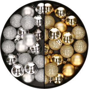 Kleine kunststof kerstversiering 40x stuks set en 3 cm kerstballen in het goud en zilver - Voor kleine kerstbomen
