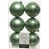 39x stuks kunststof kerstballen met ster piek salie groen mix - Kerstversiering/kerstboomversiering