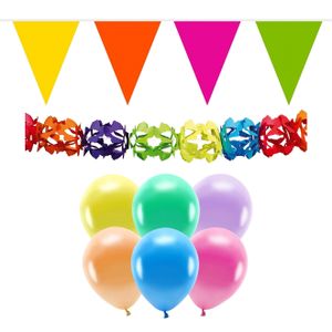 Verjaardag versiering set - 4x slingers en 100x ballonnen