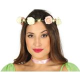 Fiestas Verkleed haarband met bloemen en lampjes - roze - dames - Hippie/Flower Power bloemenkrans