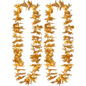 Boland Hawaii krans/slinger - 2x - Tropische kleuren goud - Bloemen hals slingers