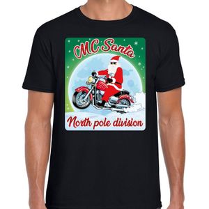 Fout Kerstshirt / t-shirt - MC Santa north pole division - motorliefhebber / motorrijder / motor fan zwart voor heren - kerstkleding / kerst outfit
