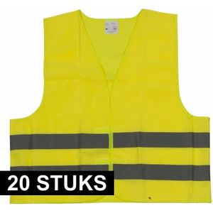 20x Geel veiligheidsvest voor volwassenen - Reflecterende veiligheidsvesten 20 stuks