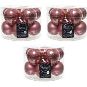 30x Oud roze glazen kerstballen 6 cm - glans en mat - Glans/glanzende - Kerstboomversiering oud roze