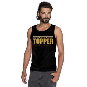 Zwart Topper mouwloos shirt/ tanktop in gouden glitter letters heren - Toppers dresscode kleding