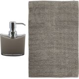 MSV badkamer droogloop mat/tapijt - Bologna - 45 x 70 cm - bijpassende kleur zeeppompje - taupe