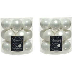 54x stuks kleine kerstballen wit van glas 4 cm - mat/glans - Kerstboomversiering