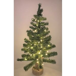 Kleine nep kerstboom in jute zak inclusief verlichting 75 cm - Kleine kunstbomen/boompjes