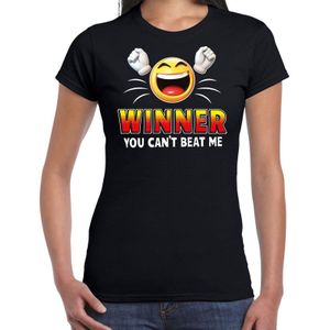 Funny emoticon t-shirt winner you cant beat me zwart voor dames -  Fun / cadeau shirt