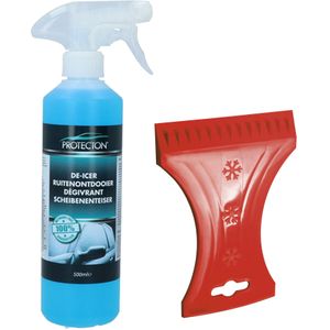 Ijskrabber met antivries spray voor auto - 500 ml - rood - ruitenontdooier