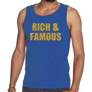Rich and Famous glitter tekst tanktop / mouwloos shirt blauw heren - heren singlet Rich and Famous
