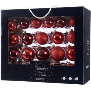 Decoris Kerstballen - glas - rood - 42-delig