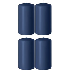 4x Donkerblauwe Cilinderkaarsen/Stompkaarsen 6 X 12 cm 45 Branduren - Geurloze Kaarsen Donkerblauw