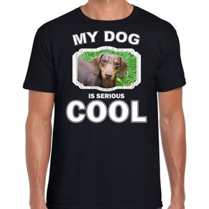 Teckel honden t-shirt my dog is serious cool zwart - heren - Teckels liefhebber cadeau shirt