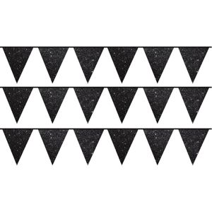 Vlaggenlijnen - 3 stuks - 6 meter - zwart - glitters - feest slingers