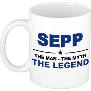 Naam cadeau Sepp - The man, The myth the legend koffie mok / beker 300 ml - naam/namen mokken - Cadeau voor o.a  verjaardag/ vaderdag/ pensioen/ geslaagd/ bedankt