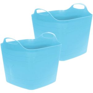 Excellent Houseware Flexibele emmer - 2x - blauw - 25 liter - kunststof - vierkant - 35 x 38 cm