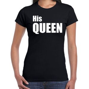 His queen t-shirt zwart met witte letters voor dames - fun tekst shirts / Koningsdag outfit