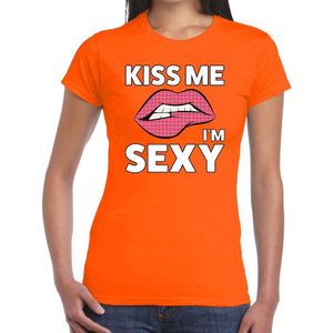 Kiss me i'm sexy t-shirt oranje dames - feest shirts dames