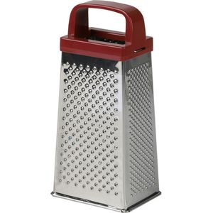 Urban Living Keuken hand rasp - 4-zijdig - groente rasp - zilver/rood - 9 x 7 x 20 cm