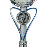 Trofee/prijs beker - zilver - blauw hart - kunststof - 20 x 8 cm - sportprijs