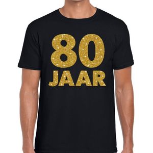 80 jaar goud glitter verjaardag t-shirt zwart heren - verjaardag / jubileum shirts