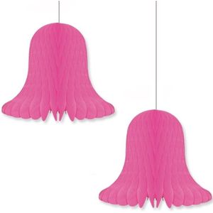 4x Fuchsia decoratie klokken/kerstklokken lampionnen 20 cm - feestversiering/kerstversiering