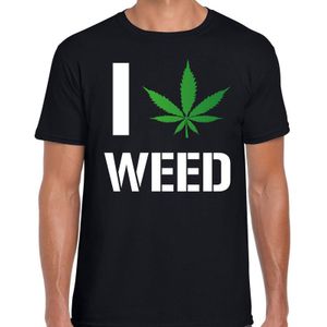 I love Weed fun t-shirt zwart voor heren - Wiet shirt