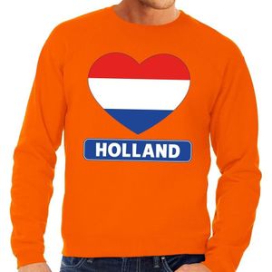 Oranje Holland hart vlag sweater / trui heren - Oranje Koningsdag/ supporter kleding