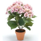 Set van 2x stuks roze hortensia kunstplant in kunststof pot 40 cm - Kunstplanten /Nepplanten - Hortensia planten in pot