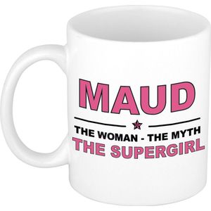 Naam cadeau Maud - The woman, The myth the supergirl koffie mok / beker 300 ml - naam/namen mokken - Cadeau voor o.a  verjaardag/ moederdag/ pensioen/ geslaagd/ bedankt
