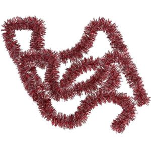 2x stuks kerstboom folie slingers/lametta guirlandes van 180 x 7 cm in de kleur rood met sneeuw