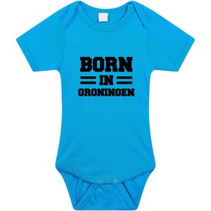 Born in Groningen tekst baby rompertje blauw jongs - Kraamcadeau - Groningen geboren cadeau