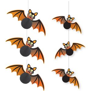 Guirca - Halloween thema hangende vleermuizen decoraties set 6-delig zwart/oranje