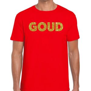 Bellatio Decorations feest t-shirt voor heren goud - glitter tekst - foute party/carnaval - rood