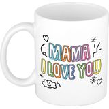 Bellatio Decorations Moeder/mama cadeau mok - I love you - pastel - 300 ml - moederdag/verjaardag