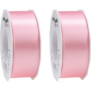 2x Luxe, brede Hobby/decoratie roze satijnen sierlinten 4 cm/40 mm x 25 meter- Luxe kwaliteit - Cadeaulint satijnlint/ribbon