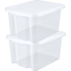 12x stuks kunststof opbergboxen/opbergdozen wit transparant L65 x B50 x H36 cm stapelbaar - Voorraad/opberg boxen/kisten/bakken met deksel