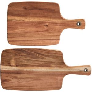 2x Rechthoekige acacia houten snijplanken met handvat 32/42 cm - Zeller - Keukenbenodigdheden - Kookbenodigdheden - Snijplanken/serveerplanken - Houten serveerborden - Snijplanken van hout